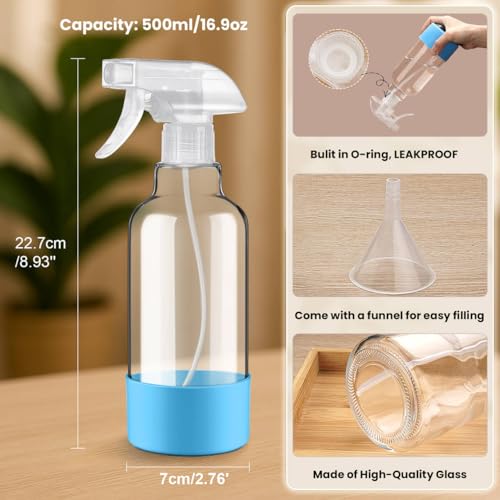 Glass Spray Bottles with Silicone Sleeve 16.9oz 2 Pack Empty Spray Bottle for Hair Mist/Stream Spraying for Cleaning Solutions, Plants, Essential Oils (clear-sblue&purple) - color: clear-sblue&purple