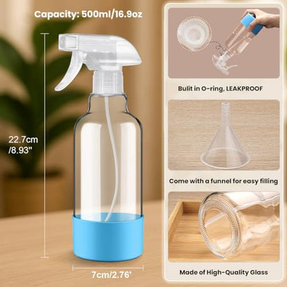 Glass Spray Bottles with Silicone Sleeve 16.9oz 2 Pack Empty Spray Bottle for Hair Mist/Stream Spraying for Cleaning Solutions, Plants, Essential Oils (clear-sblue&purple) - color: clear-sblue&purple