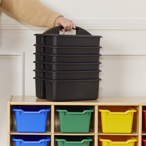 ECR4Kids 2-Compartment Large Plastic Caddy, Multipurpose Organization, Black, 6-Pack - color: Black