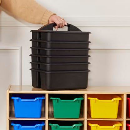 ECR4Kids 2-Compartment Large Plastic Caddy, Multipurpose Organization, Black, 6-Pack - color: Black