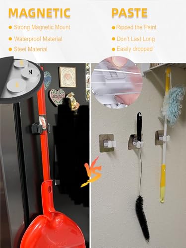 Mop Holder Magnetic, Magnetic Broom Holder for Fridge - Heavy Duty Magnetic Broom Holder Black Steel Magnetic Tool Mount for Home, Kitchen, Laundry, Garage, Workshop - 2 Pack/Black+Grey - size: 2 pack Grey+Black