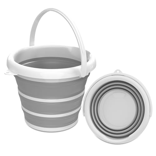 GOLDFOX Collapsible Bucket with Handle - 10L (2.6 Gallon) Portable Water Bucket for Car Wash Household Cleaning, Multiuse Folding Bucket for Outdoor Garden Camping Fishing Car Wash Space Saving- Grey - color: Grey