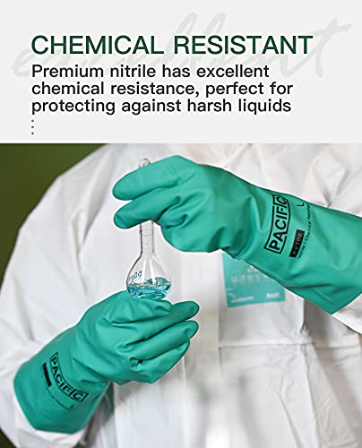 PACIFIC PPE 2 Pairs Nitrile Chemical Resistant Gloves, Flocked, Resist Household Acid, Alkali, Latex Rubber Free, 15 mil, 12.6", X-Large - color: Green/12.6", size: X-Large (Pack of 2)