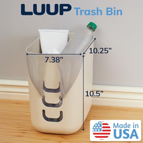 STORi Luup Bathroom Wastebasket, Secure Grocery Bags, Plastic Garbage Container for Vanity, Laundry Room, Kitchen, Office, 2.5 Gallon, Beige, Made in USA - color: Beige