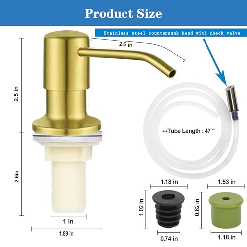 Soap Dispenser for Kitchen Dish Sink Built in Soap Dispenser Pump Gold with 47" Extension Tube Kit - color: Gold-tube