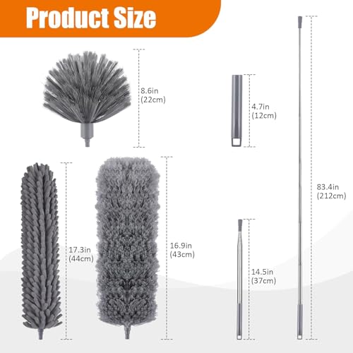 4 Pcs Microfiber Cobweb Duster with 100-inch Extendable Pole, Washable and Reusable Feather Cleaning Duster Kit with 3 Duster Heads,Dusters for Cleaning with Telescopic Pole for High Ceiling Fan - color: 4pcs