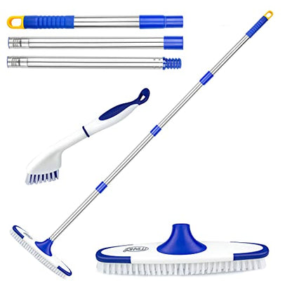 Floor Scrub Brush with Long Handle - 53" Deck & Grout Cleaner Brush Set for Tile, Marble, Stone, Bathroom, Patio, Garage, Deck & Floor Cleaning - size: 11"