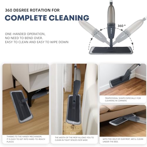 DARIS Spray Mops with 3 Microfiber Pads Dust Mop with 360ml Bottle for Floor Home Cleaning 360 Rotation Wet Dry Mops for Cleaning Hardwood, Laminate, Ceramic
