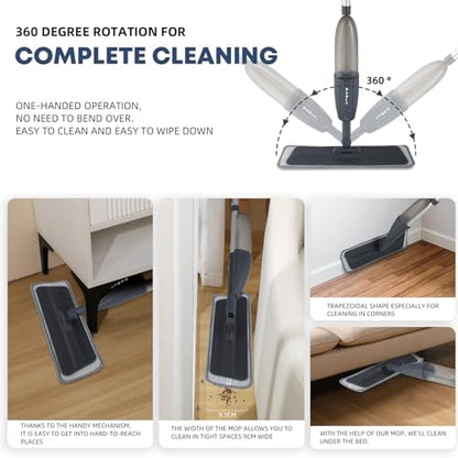 DARIS Spray Mops with 3 Microfiber Pads Dust Mop with 360ml Bottle for Floor Home Cleaning 360 Rotation Wet Dry Mops for Cleaning Hardwood, Laminate, Ceramic