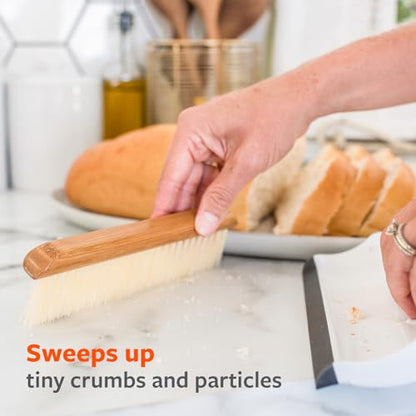 Full Circle Counter Clearer Sweep & Squeegee Tool, Countertop Sweep and Squeegee, Mini Portable Brush, Compact Storage, Sustainable Bamboo Handle
