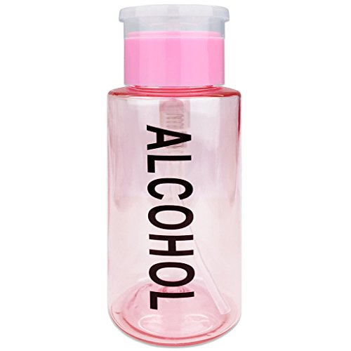 7oz Pink with Word Imprint Push Down Pump Dispenser Empty Refillerable Bottle with Flip Top Cap - for Nail Polish, Travel, Cosmetics Packaging - color: Pink (Alcohol), size: 7 Ounce - 1 Bottle