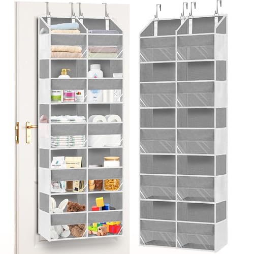 Over The Door Organizer, 5-Tier Extra Large Behind Door Storage with 10 Big Front & 10 Mesh Pockets, 80lb Capacity, Hanging Storage Organizer with Clear Window Kids Toys, Shoes, Diapers, Light Grey - color: Light Gray