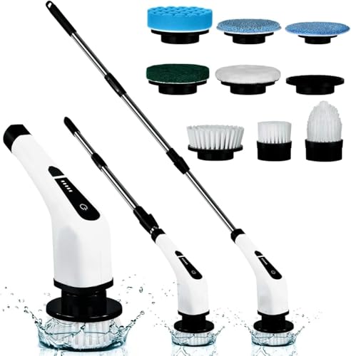 Electric Spin Scrubber Cordless Cleaning Brush Scrubber for Home Bath Tub Power Scrubber 9 Replaceable Brush Heads Detachable as Short Handle Shower Cleaning Brush Household Tools for Bathroom Floor