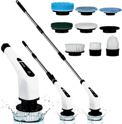 Electric Spin Scrubber Cordless Cleaning Brush Scrubber for Home Bath Tub Power Scrubber 9 Replaceable Brush Heads Detachable as Short Handle Shower Cleaning Brush Household Tools for Bathroom Floor