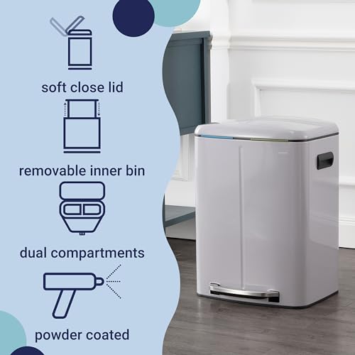 happimess HPM1005I Marco Rectangular 10.6-Gallon Double Bucket Trash Can with Soft-Close Lid, Fog Gray, Fingerprint Resistant, Modern, Minimalistic for Home, Kitchen, Office, Bedroom, Bathroom - color: Fog Gray