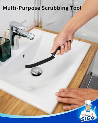 MR.SIGA Crevice Cleaning Brush with Handle, Heavy Duty Scrub Brush for Deep Cleaning, Flexible Grout Cleaner Brush, 5 Pack, Black
