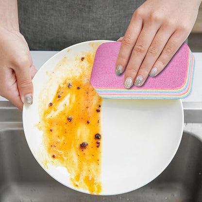 Multi-Layer Sponge Cloth, Microfiber Material, Pink, Peelable Sponge, Absorbent Scrubber, Compact Design, for Kitchen Bowl Dish Pot Household Bathroom Window - color: 12×7×2.2cm
