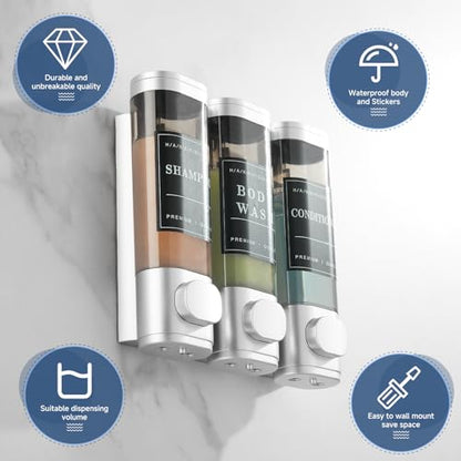 Shower Soap Dispenser Wall Mounted No Drill Shampoo Dispenser for Shower Wall Shampoo and Conditioner Dispenser Bathroom Hotel 3 * 300ml Sliver with Labels - color: Silver 3