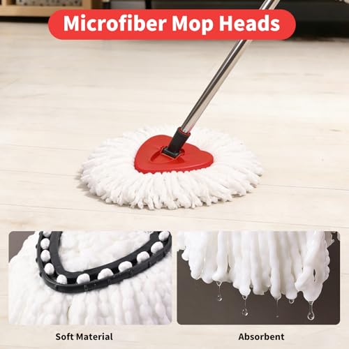 Mop Replacement Heads, Handle, Base Compatible with O Cedar EasyWring 1-Tank Spin Mop System, 2 Microfiber Mop Head Refills, 4-Section Iron Handle 30-58in and 1 Spin Base Cover Set