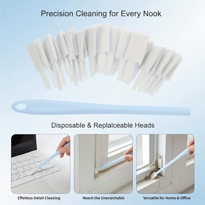 Multifunctional Crevice Cleaning Brush, Thin Gap Cleaning Tool for Small Spaces, Keyboard, Bathroom, Kitchen, Window Track, Dead Corners Cleaningh (Includes 30 Brush Heads + 1 Blue Handle)