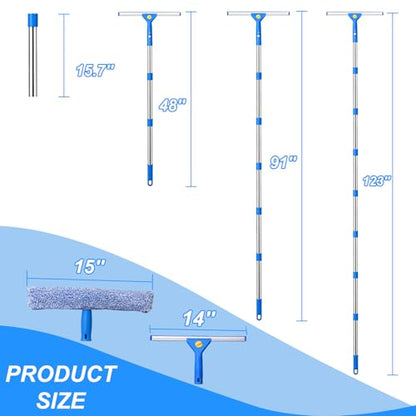 120“Professional Squeegee Window Cleaning Kit with Extension Pole,Window Cleaning Kit,Window Washing Tool for Indoor Outdoor Windows & Car Glass Easy to use, Great for high-Rise Hard-to-Reach Windows - size: 120"Window Squeegee