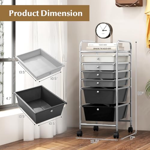 DREAMADE Rolling Cart with Storage Drawers, Utility Cart with Removable Plastic Drawers, Lockable Wheels, Art Cart for Classroom Organization Art Supplies Office Scrapbook (6 Drawers, Mixed-black) - color: Mixed-black, style: 6 Drawers