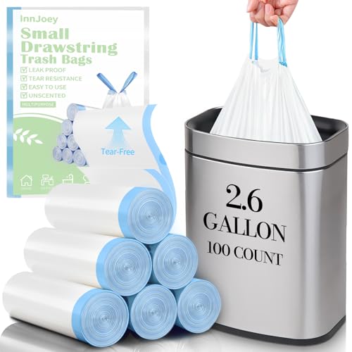 100 Count Small Drawstring Trash Bags for 2.6-Gallon (10 L) Trash Cans, Thick Pre-separated Garbage Bags,Mini Wastebasket can Liners for Bathroom Bedroom Office(White) - color: White-2.6Gallons, size: 1 Count (Pack of 100)