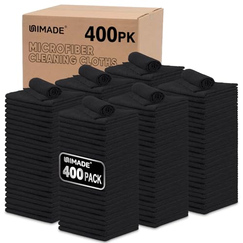UNIMADE Microfiber Cleaning Cloth, 400 Pack Microfiber Towels for Cars Commercial Grade Work Rags Bulk Detailing Cloth for Automotive Bar Mechanic Restaurant Garage Housekeeping, 11.5"x 11.5", Black - color: Black, size: 400pk