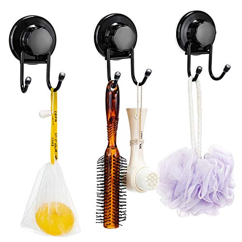 SANNO Suction Cup Hooks, Shower Squeegee Holder, Towel Robe Loofah Holder, Bathroom Kitchen Shower Wall Hooks, Bathroom Accessories, Black (2 Pack) - color: black-2, size: 2 Pack