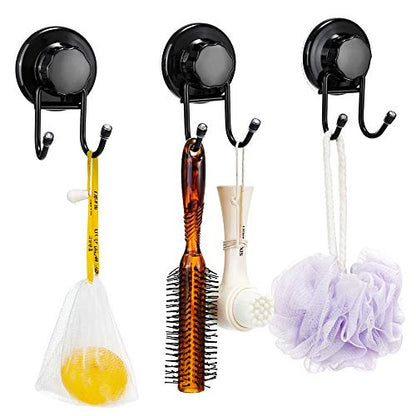 SANNO Suction Cup Hooks, Shower Squeegee Holder, Towel Robe Loofah Holder, Bathroom Kitchen Shower Wall Hooks, Bathroom Accessories, Black (2 Pack) - color: black-2, size: 2 Pack