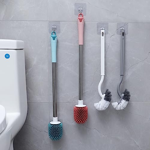 2Pcs Curved Toilet Bowl Brush Without Holder for Bathroom Deep Cleaning, Toilet Brush Durable Under The Rim Household Cleaning Brushes (Gray+White)