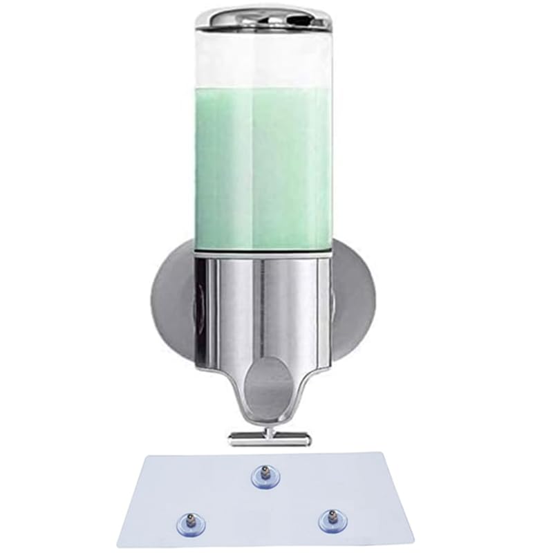 No-Drill 500ml Single Head Manual Pressing Head Wall Mounted Soap Dispenser, Shower Liquid Shampoo and Soap Dispenser with Container for Bathroom, Kitchen (Transparent) - color: Transparent, size: 500ml