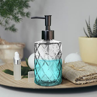 2Pcs Clear Glass Soap Dispenser with Pump, 11oz Diamond Design Refillable Soap Dispenser for Hand Wash, Dish Wash for Dishwashing Liquid, Lotions, Essential Oil - color: Diamond Clear