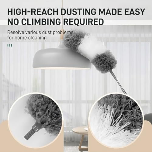 100" Extendable Microfiber Duster Kit - 5-in-1 Cleaning Tool with Long Telescoping Pole - Bendable Cobweb Duster & Chenille Head for Ceiling Fans, High Ceilings, Blinds, Furniture - Washable