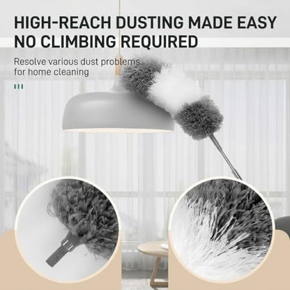 100" Extendable Microfiber Duster Kit - 5-in-1 Cleaning Tool with Long Telescoping Pole - Bendable Cobweb Duster & Chenille Head for Ceiling Fans, High Ceilings, Blinds, Furniture - Washable