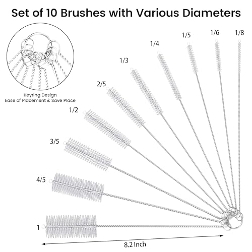 10 Pack Reusable Straw Cleaner Brushes, Assorted Sizes with Extra Long Stainless Steel Handles & Flexible Nylon Bristles, Straw Brush Cleaner for Tumblers, Sippy Cups, Bottles, Pipes & Tubes (White) - size: 8.2 inch white assorted