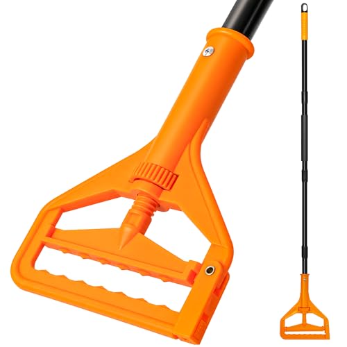 TidyBliss Mop Handle Commercial Heavy Duty, 55 inches Long Handle Industrial String Mop Stick Replacement Pole with Improved Looped-end Clamp for for Floor Cleaning (Orange)