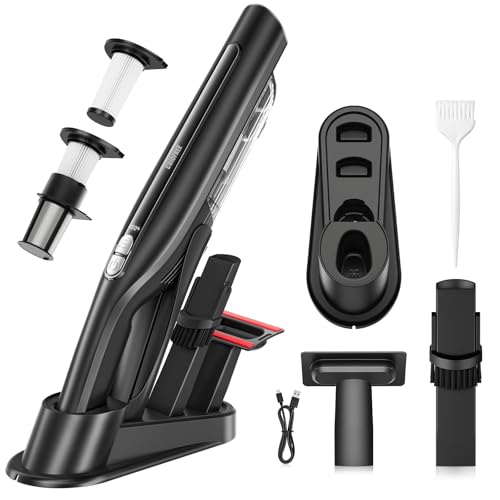 Cordless Handheld Vacuum,24KPA Powerful Hand Held Vacuum,Portable Rechargeable Car Vacuum Cleaner with Brushless Motor,Charging Dock and Washable Filter for Car,Home,Office,Pet Pair,Black