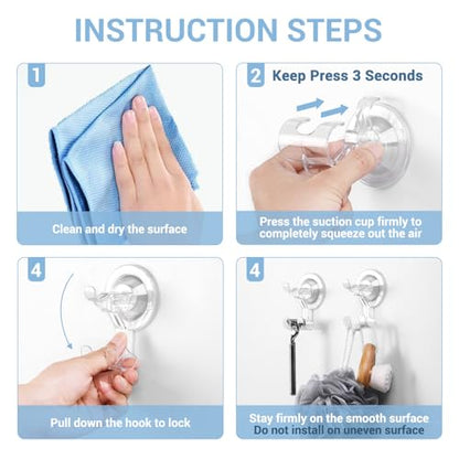 Teletrogy Large Suction Cup Hooks Shower Razor Holder - 2 Pack Heavy Duty Reusable Vacuum Shower Hook, Damage Free Wall Hooks for Bathroom Kitchen Towel Loofah Sponge Key Shaver Bathrobe Wreath - size: 2 Pack