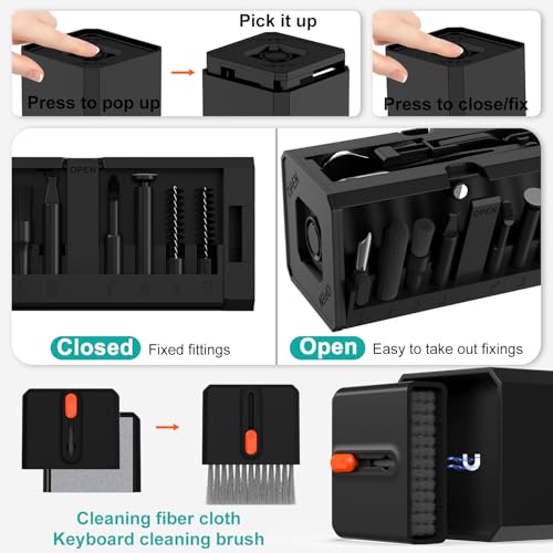 VICHYIE Keyboard Cleaning Kit with Brush, Computer Laptop Cleaner Kit, Phone Cleaning Tool, Multi-Function Cleaner Kit for Earbuds, Cellphones, PC, Screens, Camera Lens, Electronics Devices (Black) - color: Black
