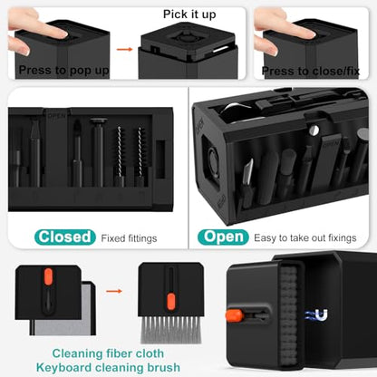 VICHYIE Keyboard Cleaning Kit with Brush, Computer Laptop Cleaner Kit, Phone Cleaning Tool, Multi-Function Cleaner Kit for Earbuds, Cellphones, PC, Screens, Camera Lens, Electronics Devices (Black) - color: Black