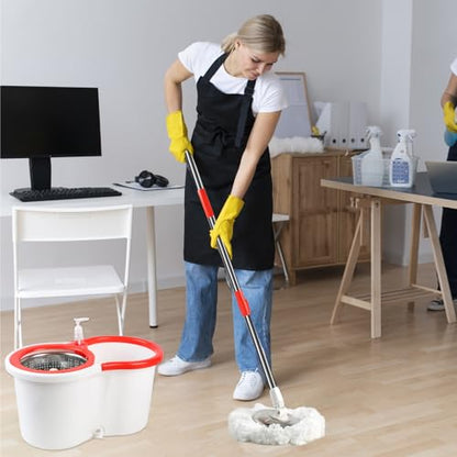 Spin Mop and Bucket with Wringer Set, 360° Spinning Mop Bucket System with 6 Microfiber Mop Replacement Heads and 61" Stainless Steel Adjustable Handle for Floor Cleaning (20QT) - color: White