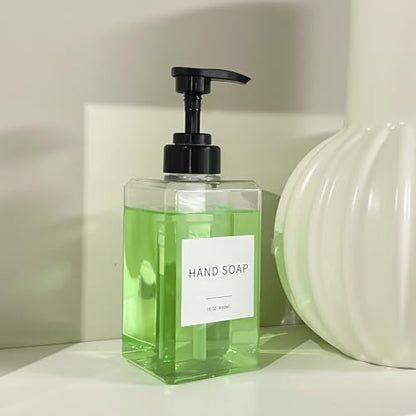 Clear Soap Dispenser with Waterproof Labels, Thickened Plastic Hand Soap Dispenser for Bathroom, Kitchen Dish Washing Liquid Bottles, Shampoo and Conditioner Bottles with Funnel (15oz 2Pack Clear) - color: 15oz 2pack Clear