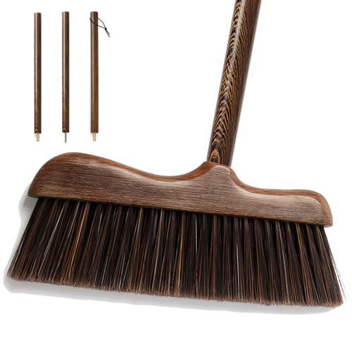 Wood Angle Broom – 44.8” Wooden Handle Compact Brooms for Indoor Kitchen – Soft PP Bristles, Durable Sweeping Broom