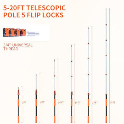 Telescoping Extension Pole 5-12 ft, Reaches 18 ft. Lightweight Aluminum Alloy with Easy Flip-Lock. for Paint Roller, Window Cleaning, Dusting & More - size: 12ft