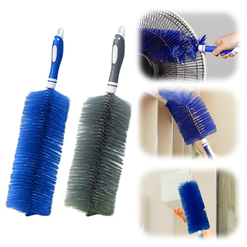 Fan Cleaner Brush, Upgrade Bendable Dusting Brush for Electric and Blind, Reusable Microfiber Dust Collector, Non-disassembly Cleaning (Grey+Blue) - color: Grey+blue