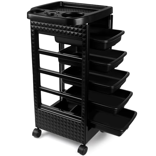 Roixeeds Salon Trolley Cart with Wheels and 5 Drawers, Salon Rolling Cart for Hair Stylist