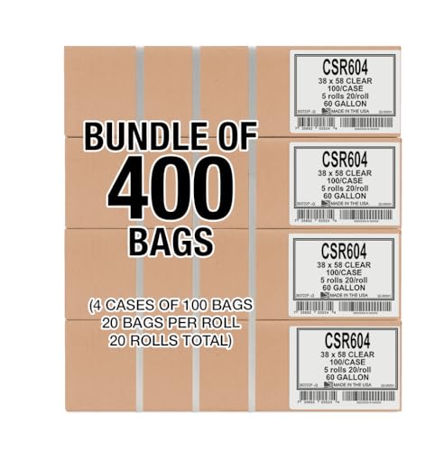 Aluf Plastics 55-60 Gallon 2 MIL (eq) Clear Heavy Duty Garbage Bags - 38" x 58" - Pack of 400 - for Industrial, Recycling, Storage, & Outdoor - style: 55-60 Gal, 2 Mil Equiv, 400 Count