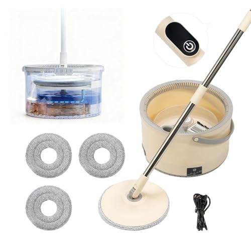 Electric Spin Self-Cleaning Mop and Bucket, Rechargeable and Cordless Spinning Mop and Bucket Set Separate Dirty Water, Easy Wring Spin Mop and Bucket with Wringer Set for Floor Cleaning