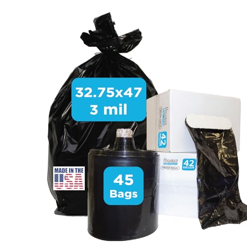Heavy Duty Contractor Bags, 42 Gallon, 32.75" X 47" - 3 MIL Thick Large Black Industrial Garbage Trashbags (No Ears) for Construction and Commercial use (No Ties) - style: 42 Gal, 3.0 Mil, 45 Count, Black